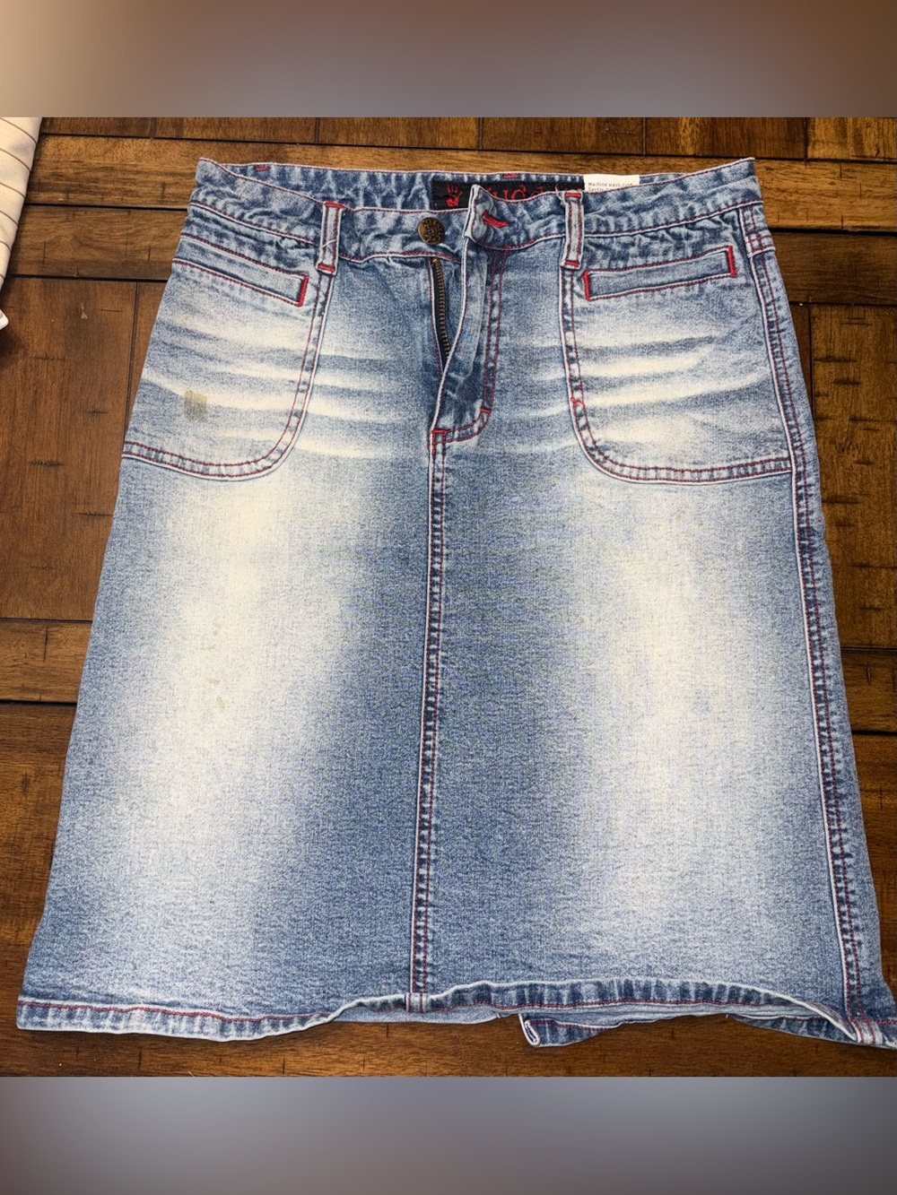 Y2K Mudd Light Blue Denim Skirt with Red Stitching